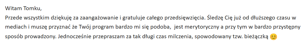Opinia uczestnika – program merytoryczny i prowadzony w przystępny sposób