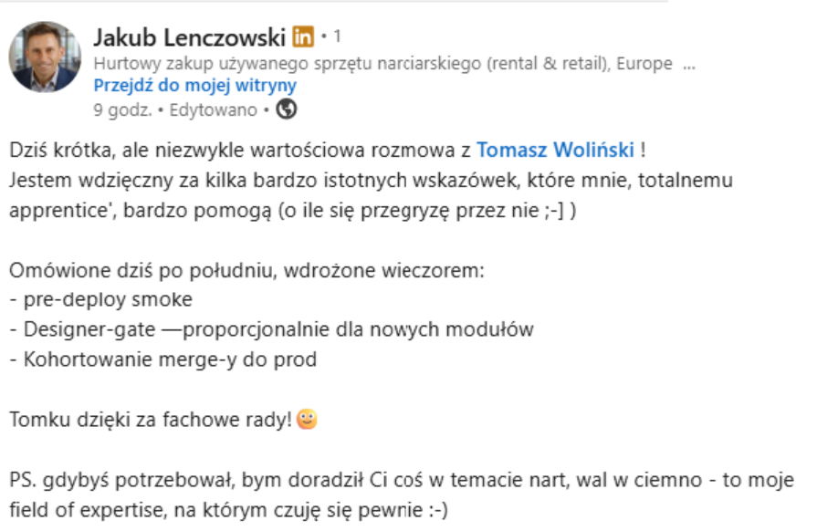 Opinia Jakuba Lenczowskiego o współpracy z Tomaszem Wolińskim